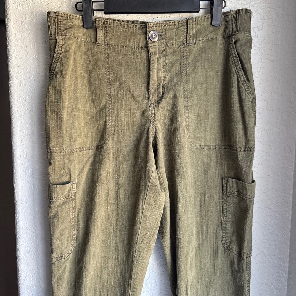 Women 10 Jogger Pant Olive Green Cotton Cargo Stretch Elastic Waist Neutral Boho - Picture 3 of 8